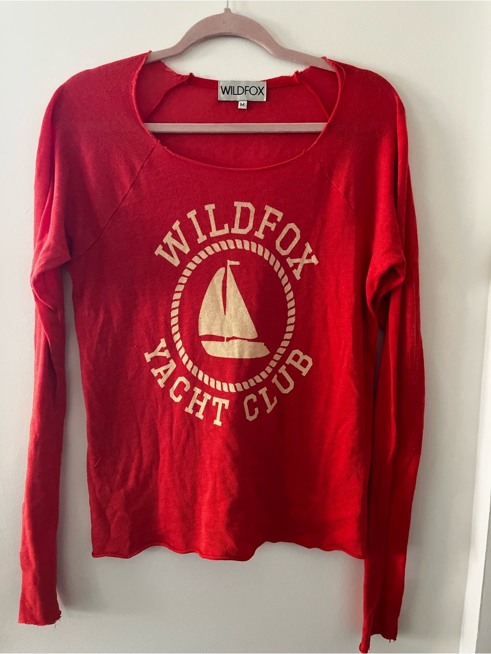 Wildfox Red Crewneck with Cream Yacht Club Graphic